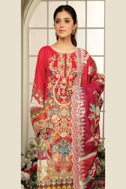 Primrose - Digital Printed & Embroidered Swiss Voil 3PC