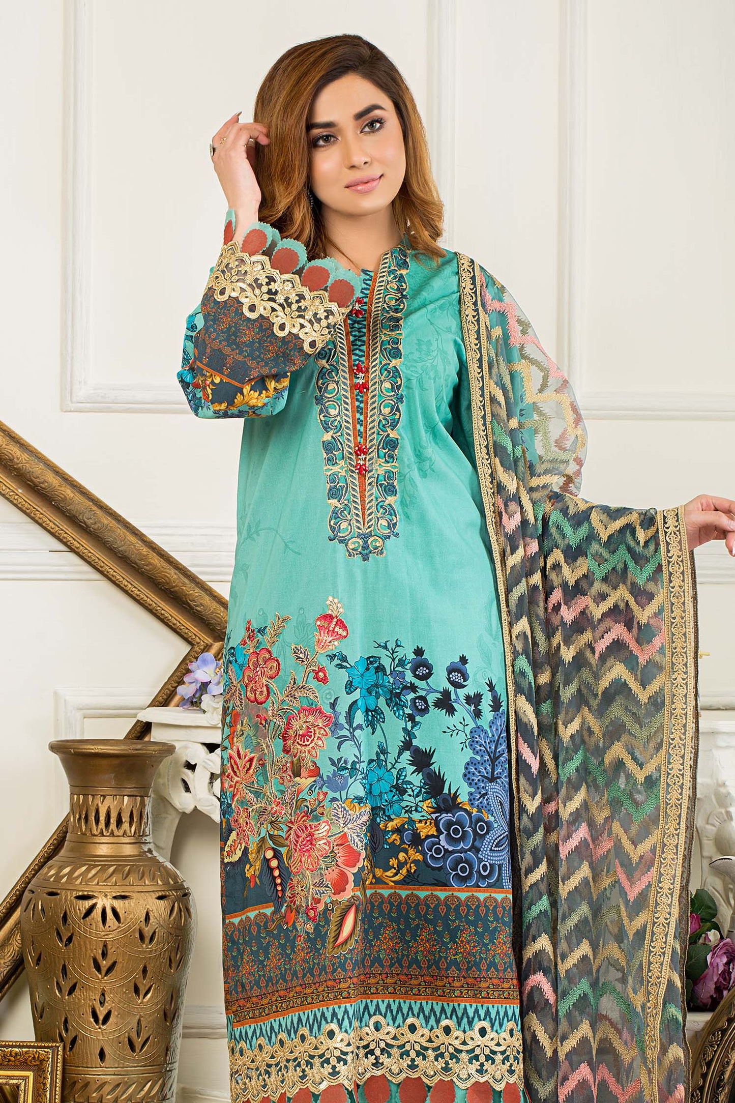Downy - Printed & Embroidered Swiss Lawn Stitched