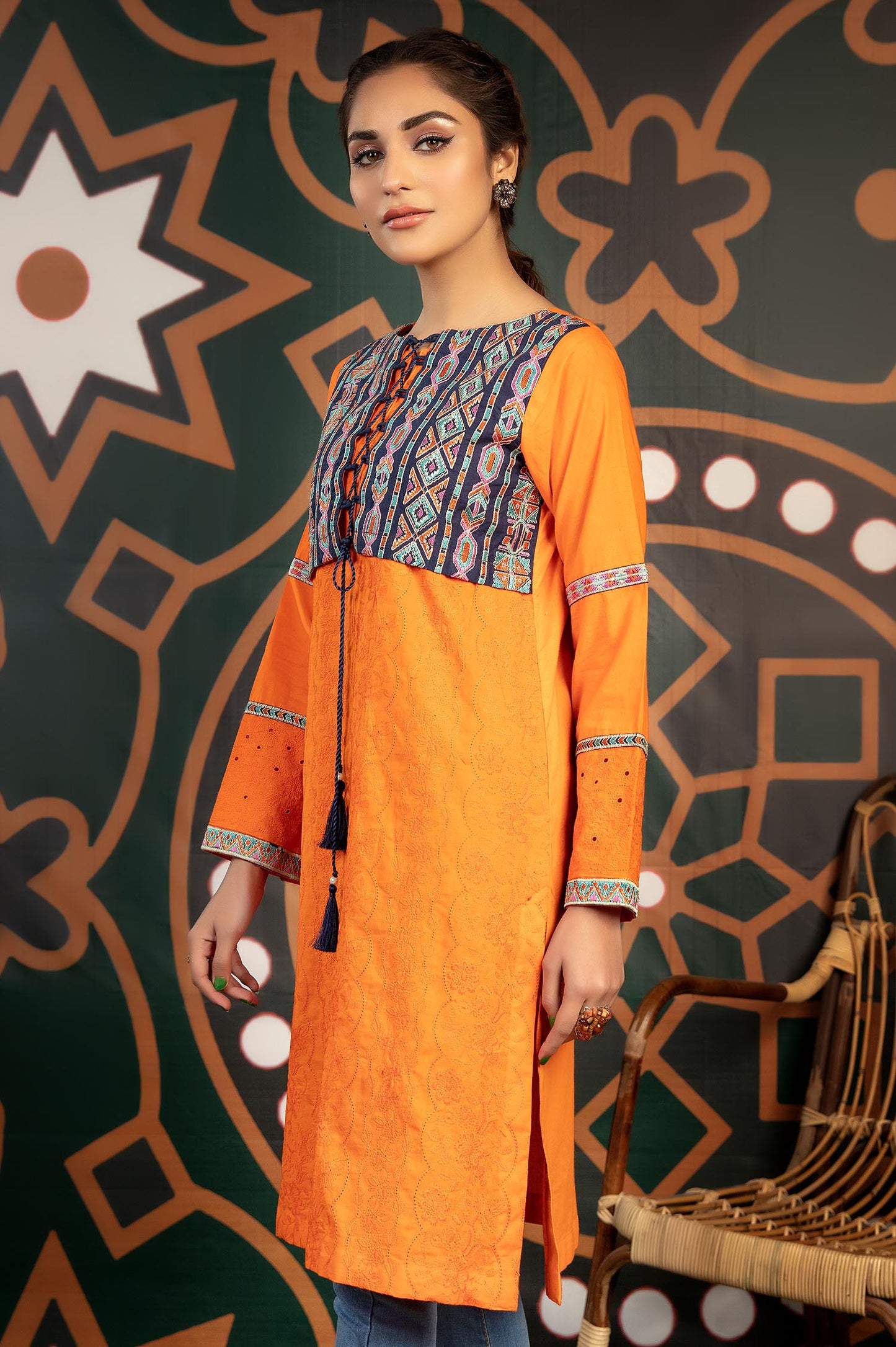 Neon Carrot - Exclusive Embroidered Lawn Stitch Kurti