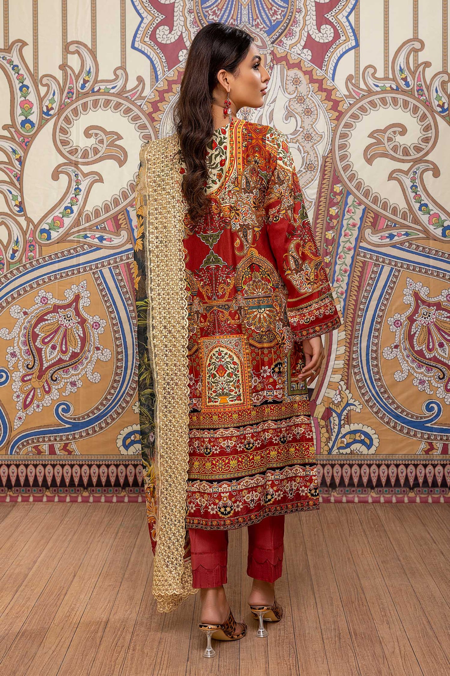 Cherry Red - Printed & Embroidered Lawn Pret 3PC