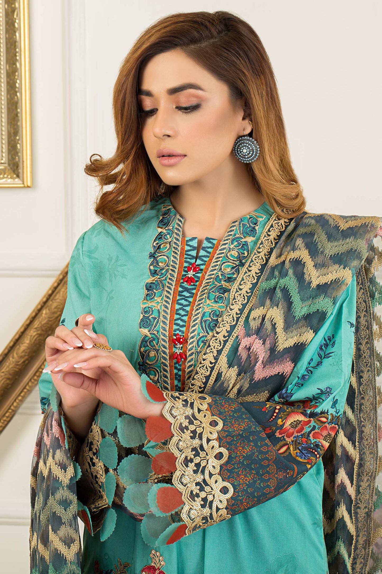 Downy - Digital Printed & Embroidered Swiss Lawn