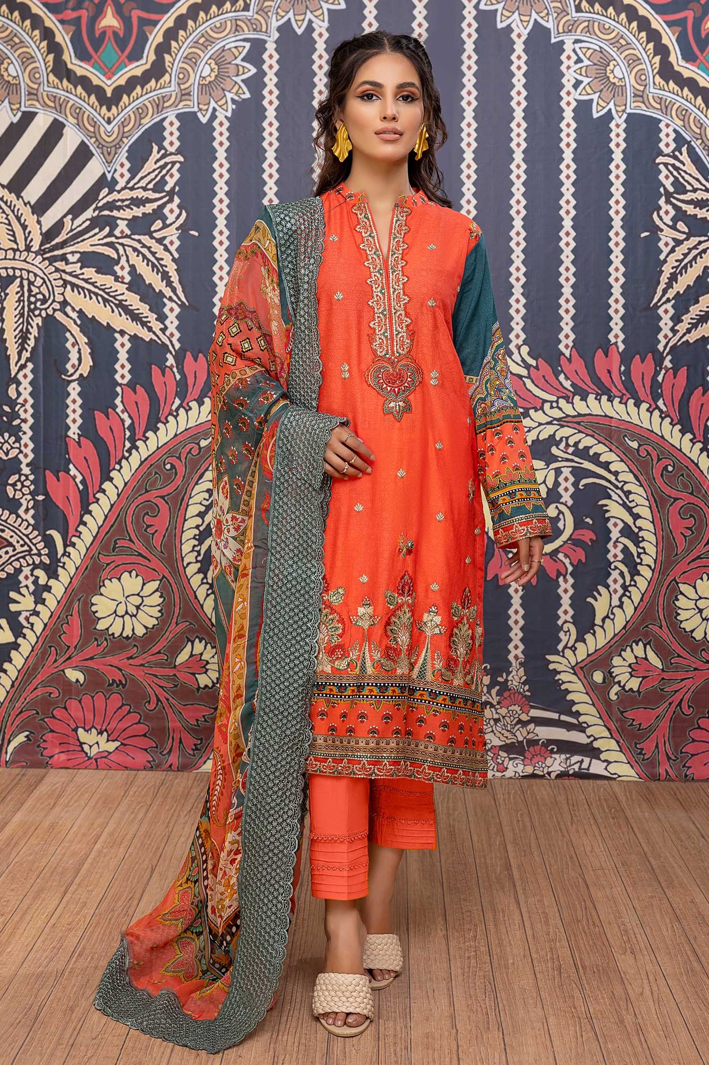 Dark Orange - Printed & Embroidered Lawn Pret 3PC