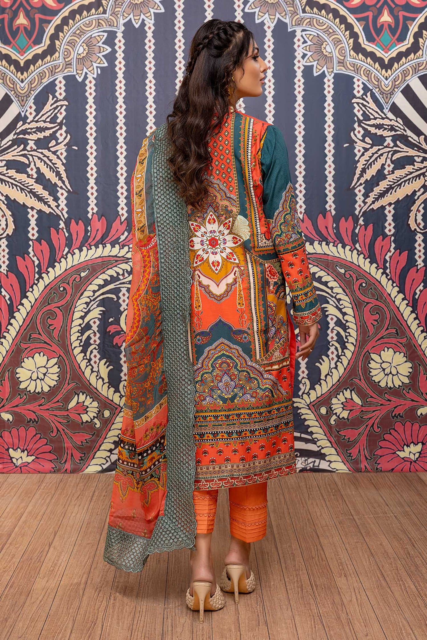 Dark Orange - Printed & Embroidered Lawn Pret 3PC