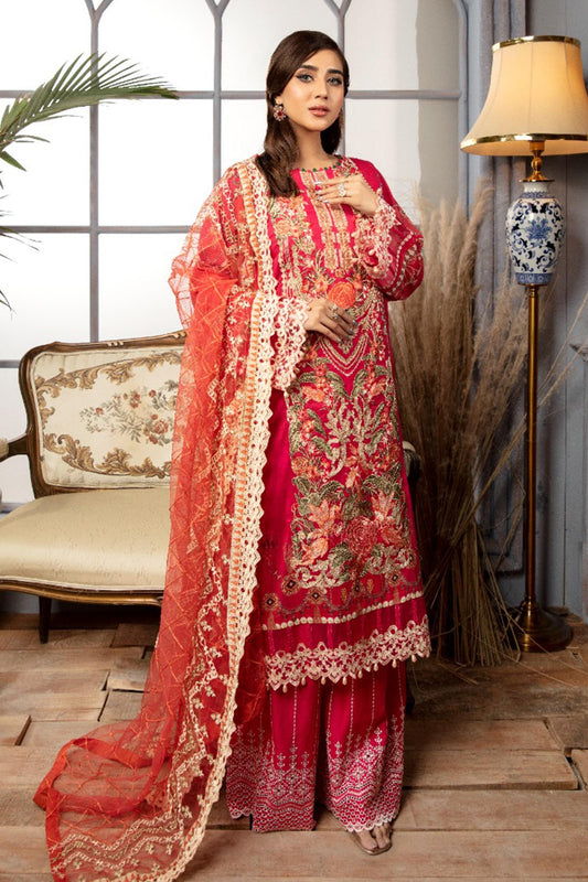 Razzle Red - Digital Printed & Schiffli Embroidered Lawn 3PC