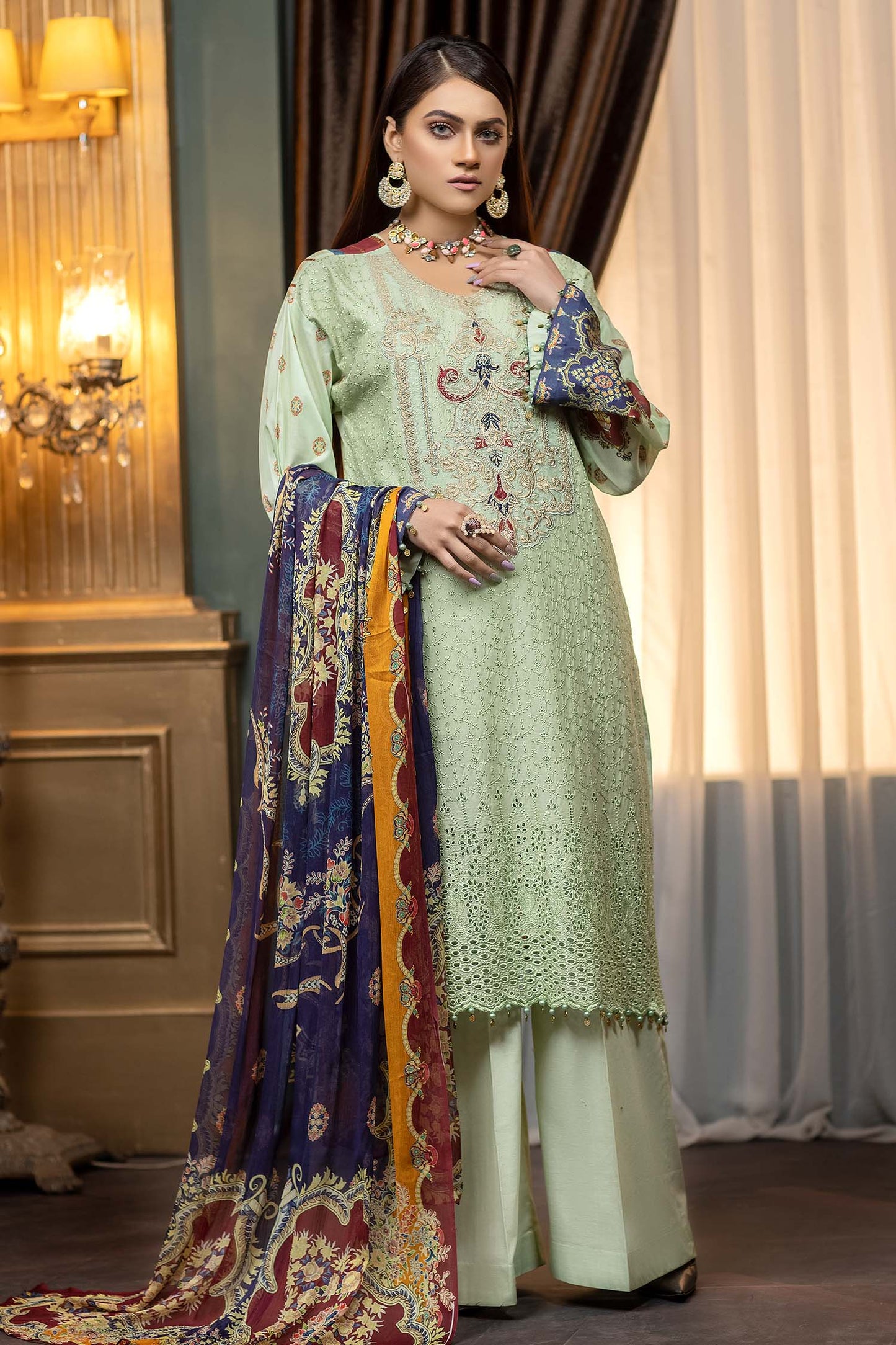 Clay Ash - Stitched Printed & Embroidered Lawn
