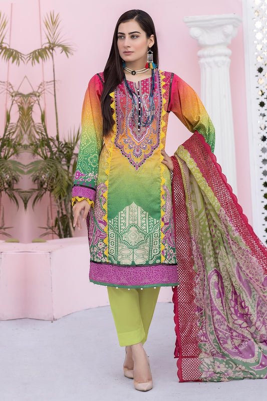 Iguana Green - Digital Printed & Embroidered Lawn