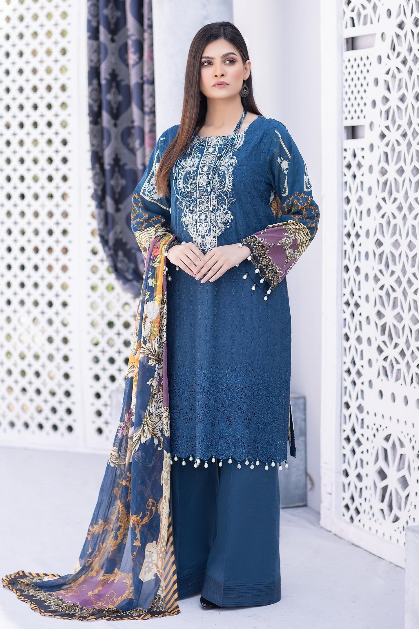 Venice Blue - Embroidered Chikankari & Printed Lawn