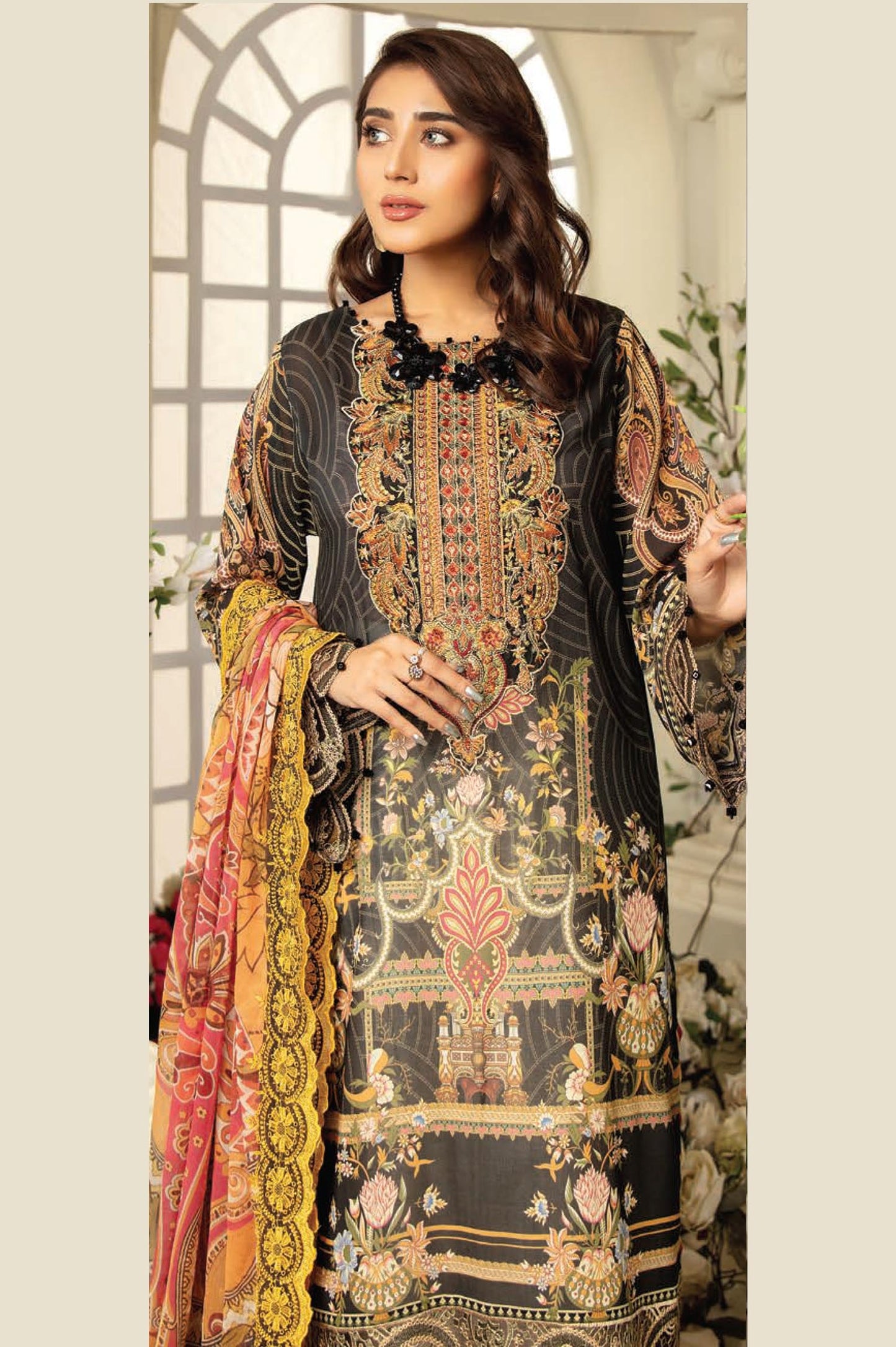 Brunia - Digital Printed & Embroidered Swiss Voil 3PC