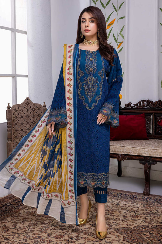 Nile Blue - Chikankari Embroidered Lawn Stitched 3PC