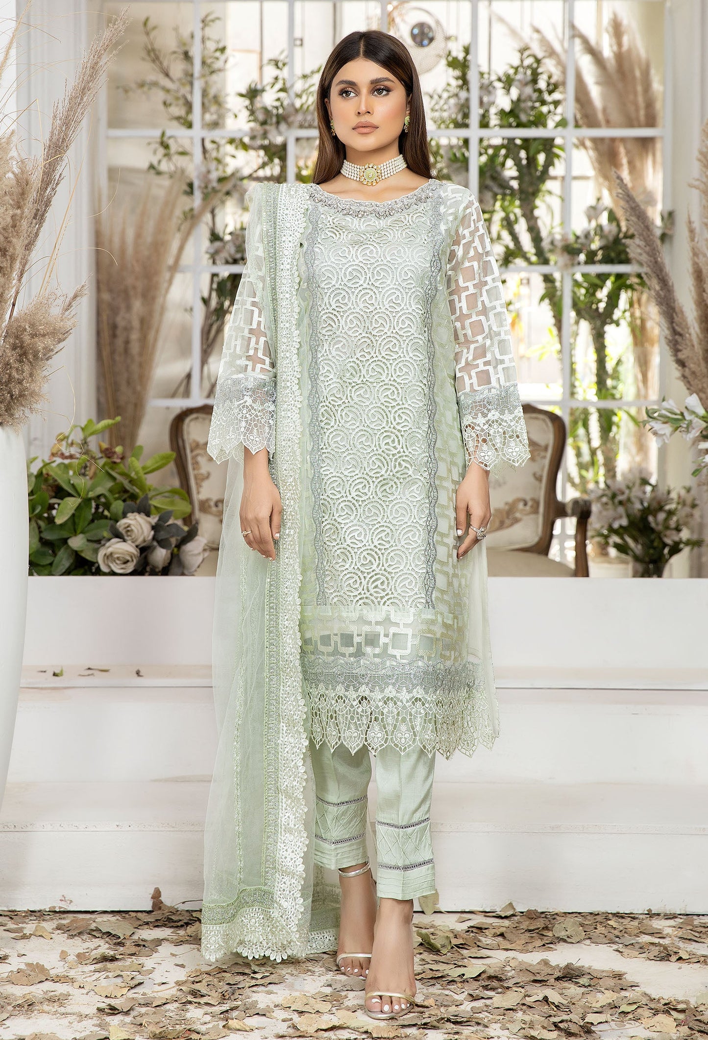 Aqua Haze - Embroidered Organza Pret