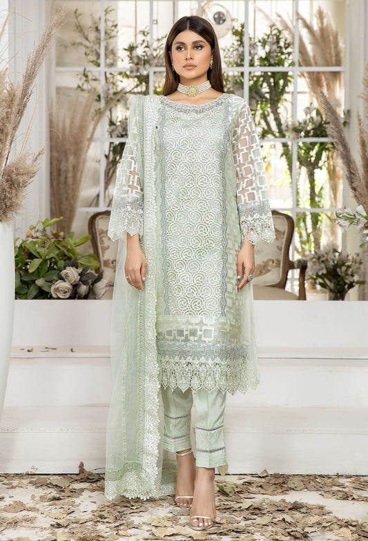 Aqua Haze - Embroidered Organza Pret