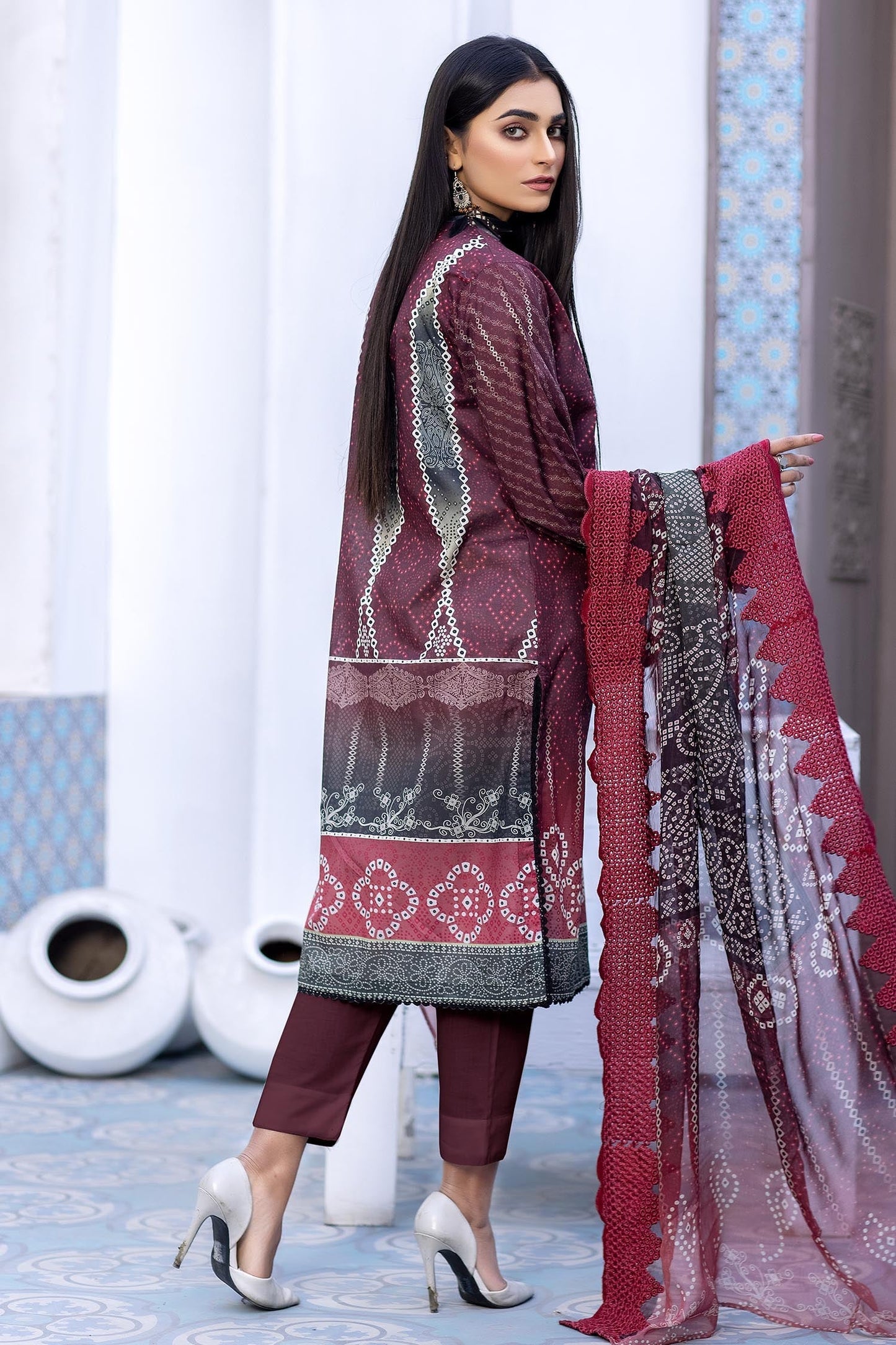 Old Mauve - Digital Printed & Embroidered Lawn