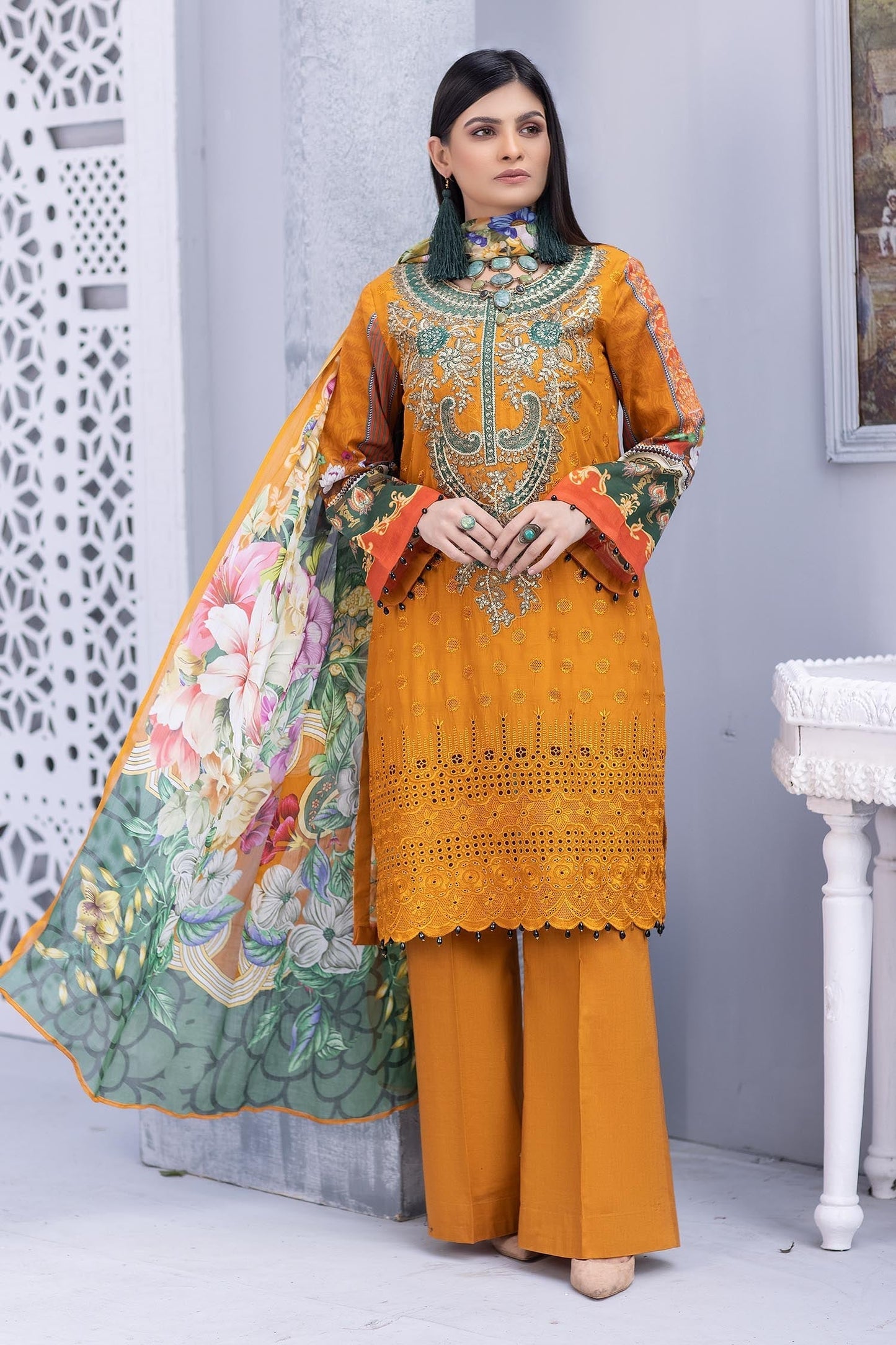Fire Bazel - Stitched Printed & Embroidered Lawn