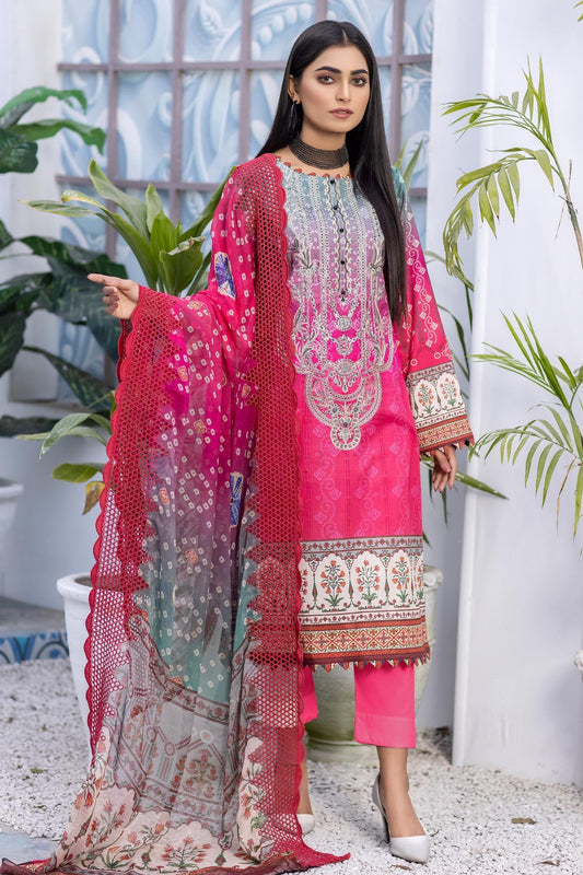 French Rose - Digital Printed & Embroidered Lawn