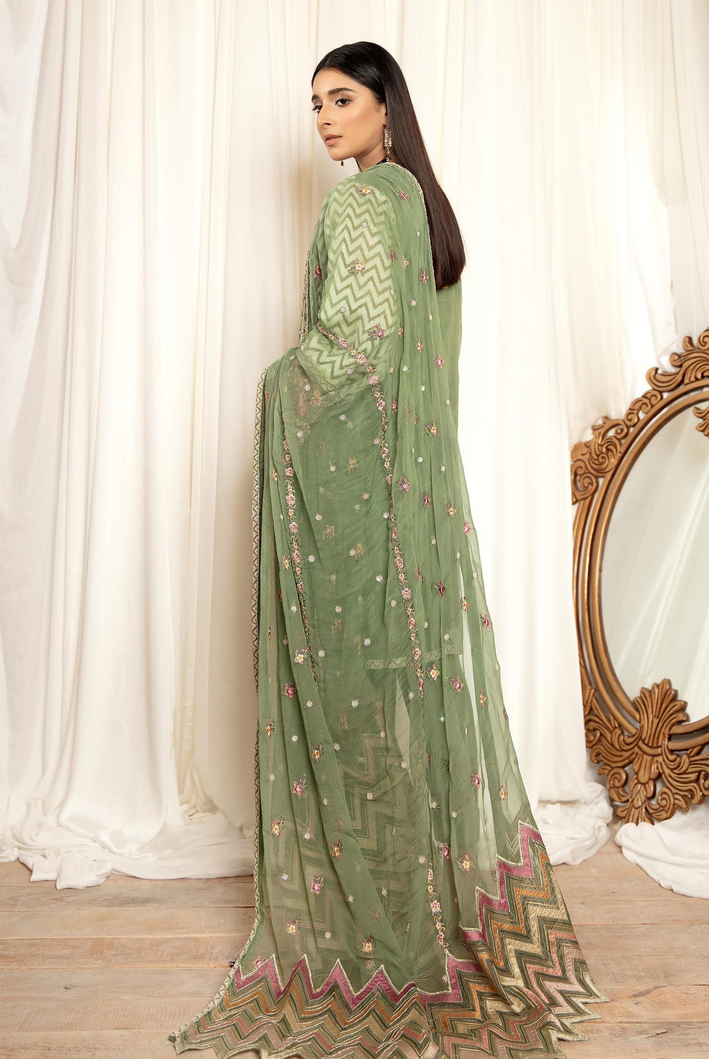 Oyster - Stitched Embroidered Organza 3PC