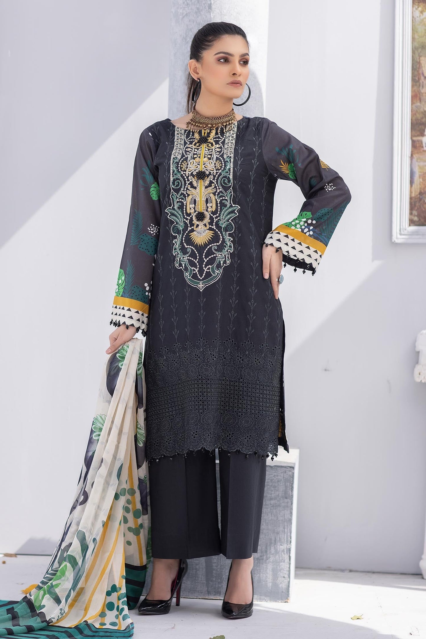 Black Marlin - Embroidered Chikankari & Printed Lawn