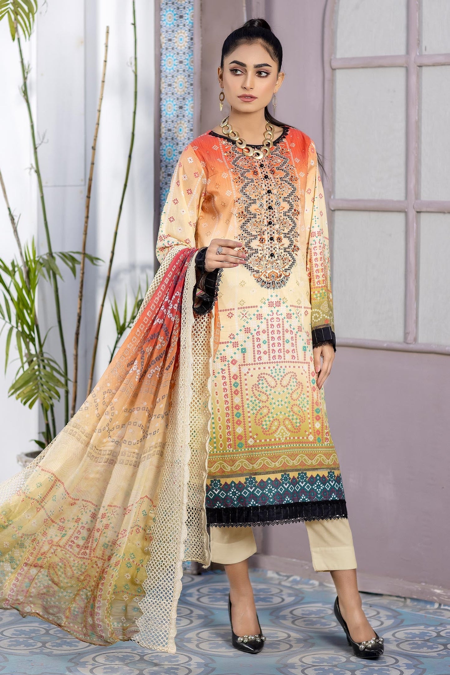 Desert Sand - Digital Printed & Embroidered Lawn