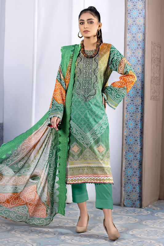 Greyish Teal - Digital Printed & Embroidered Lawn