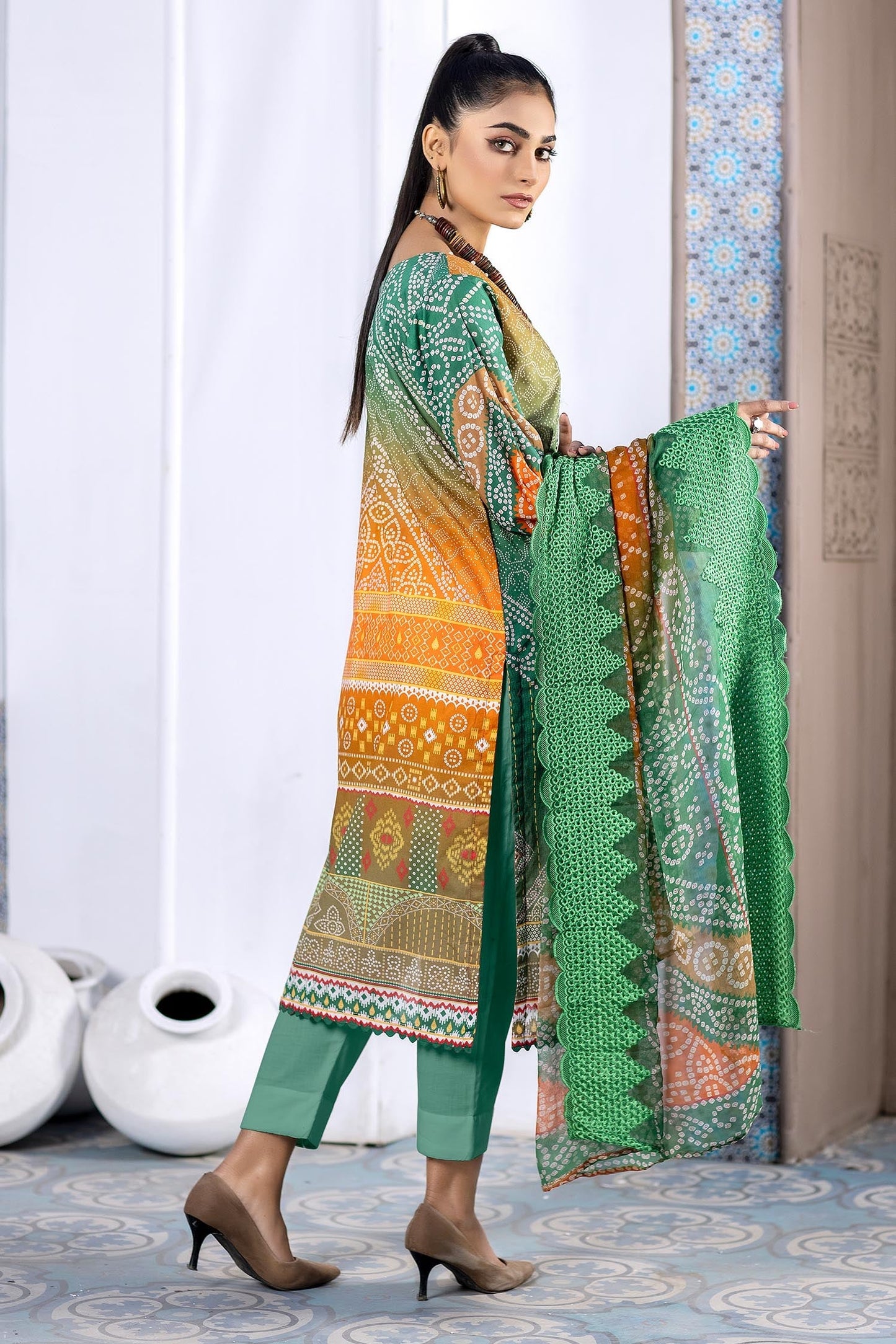 Greyish Teal - Digital Printed & Embroidered Lawn