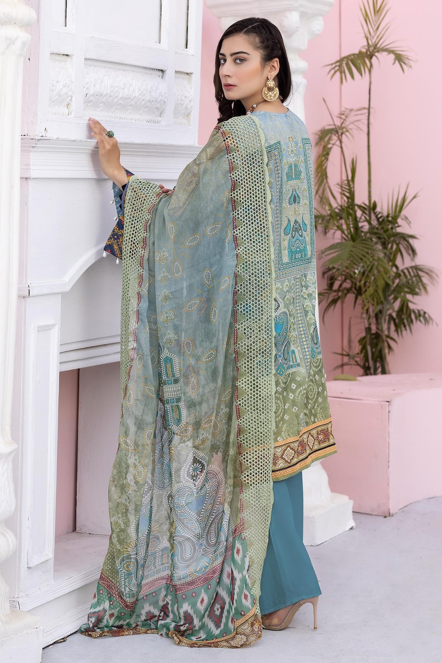 Grey Blue - Digital Printed & Embroidered Lawn