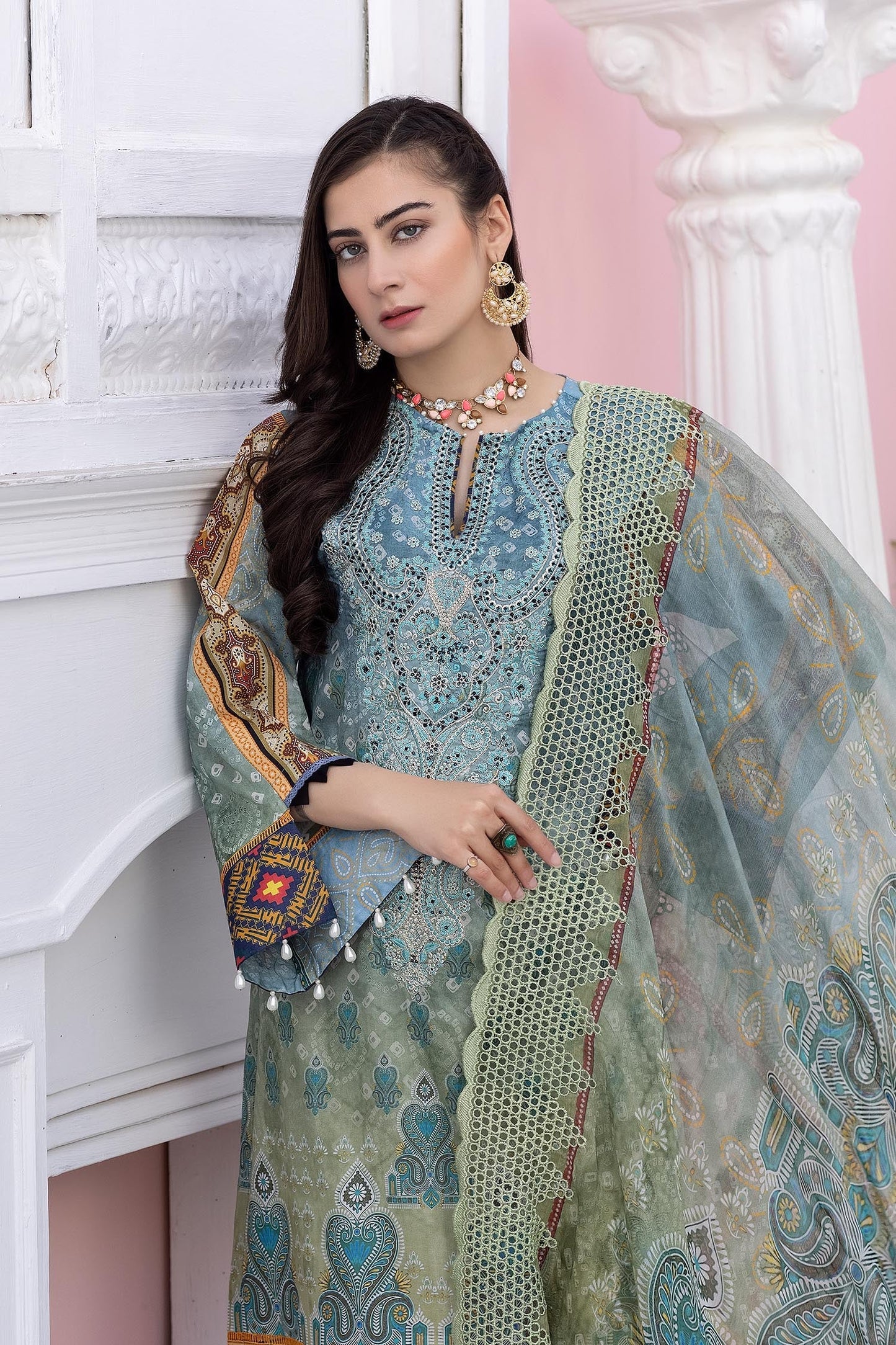 Grey Blue - Digital Printed & Embroidered Lawn