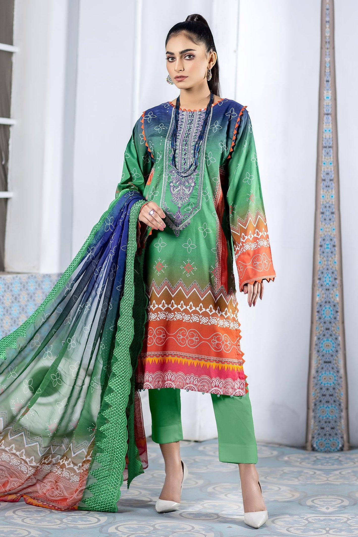 Silver Tree - Digital Printed & Embroidered Lawn