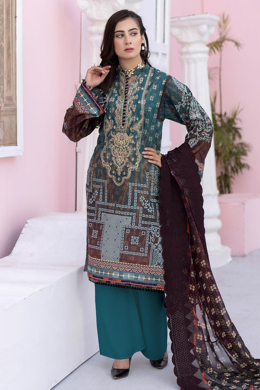 Blue Dianne - Digital Printed & Embroidered Lawn
