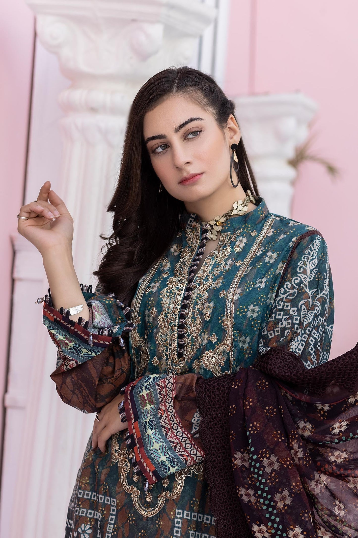 Blue Dianne - Digital Printed & Embroidered Lawn