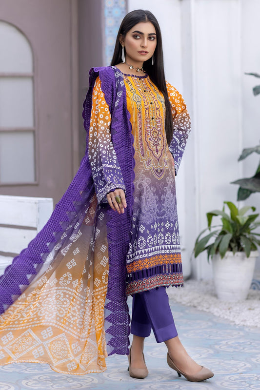 Wisteria Purple - Digital Printed & Embroidered Lawn