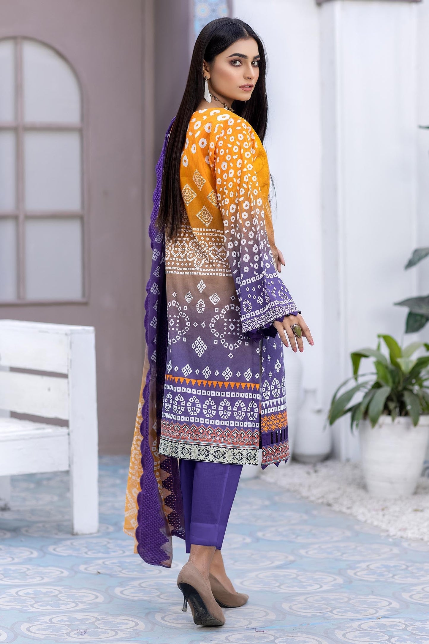 Wisteria Purple - Digital Printed & Embroidered Lawn