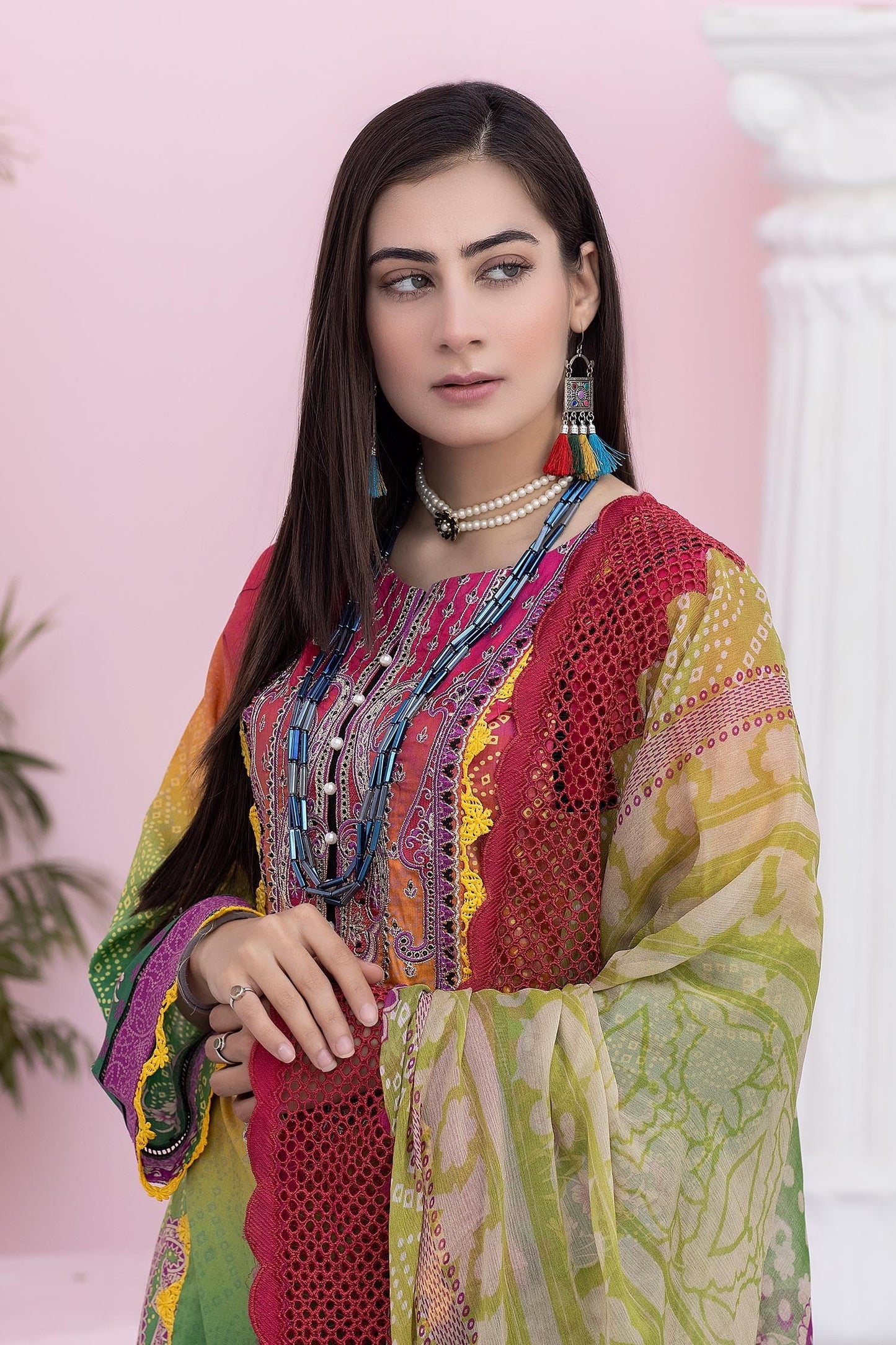 Iguana Green - Digital Printed & Embroidered Lawn