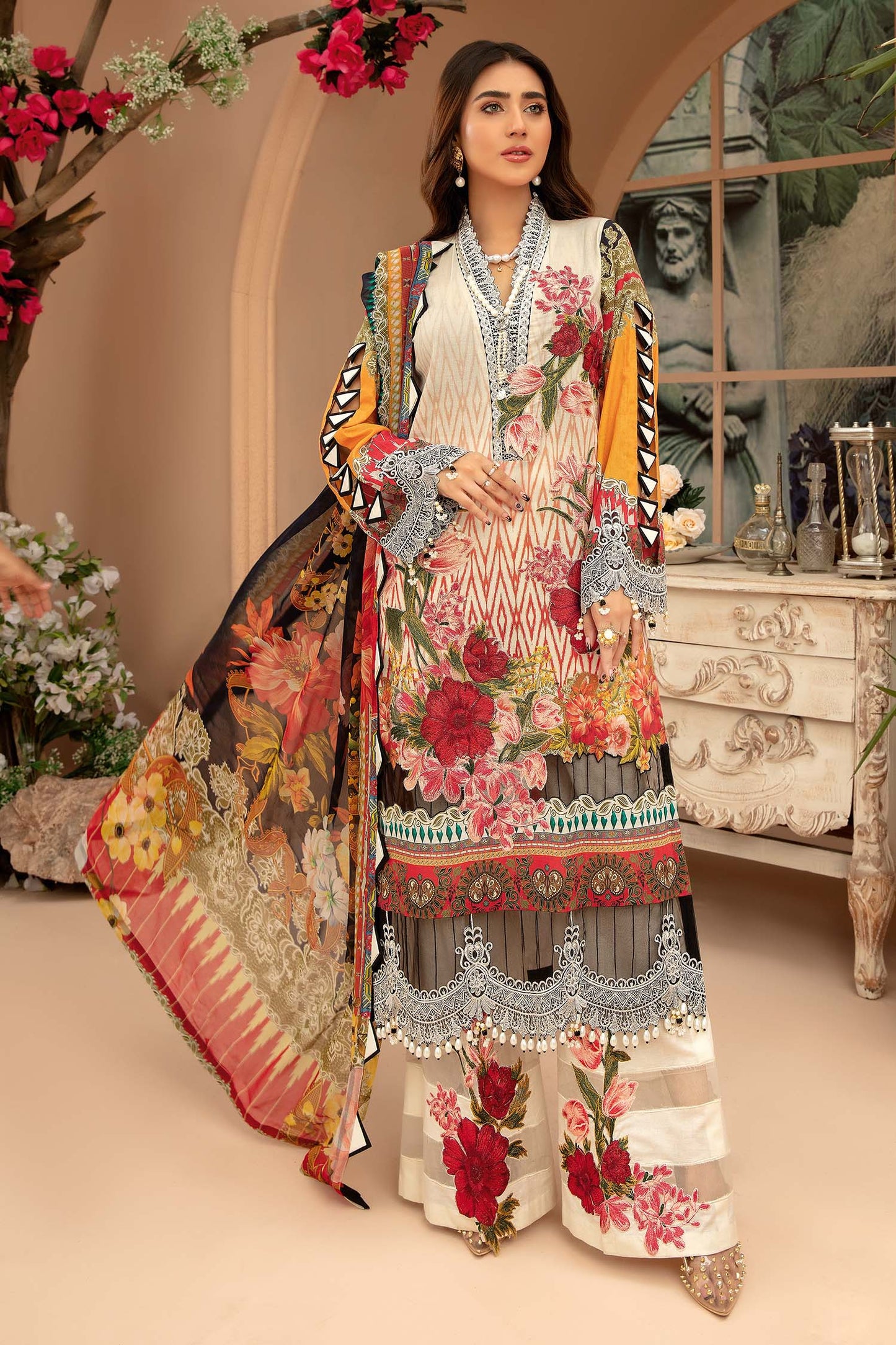 Island Paradise - Digital Printed & Embroidered 3PC