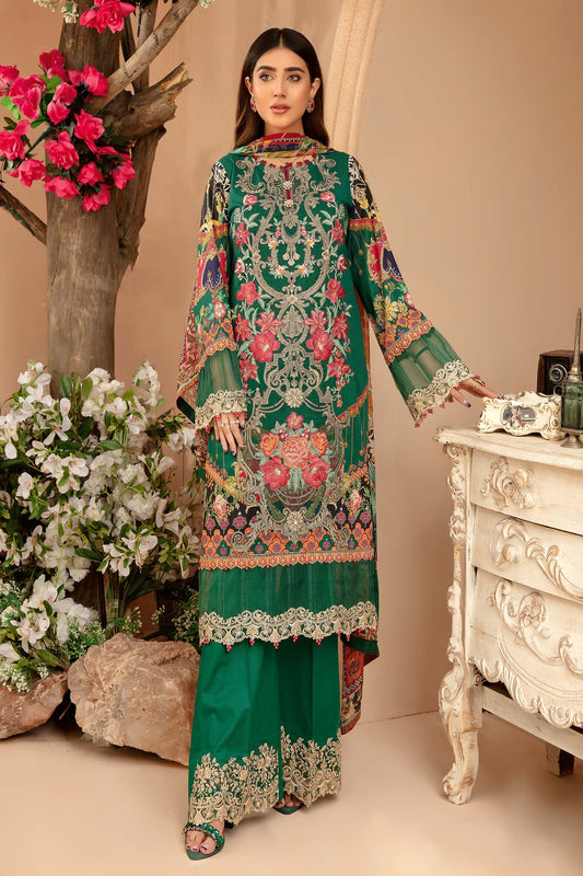 Blooming Floral - Digital Printed & Embroidered 3PC