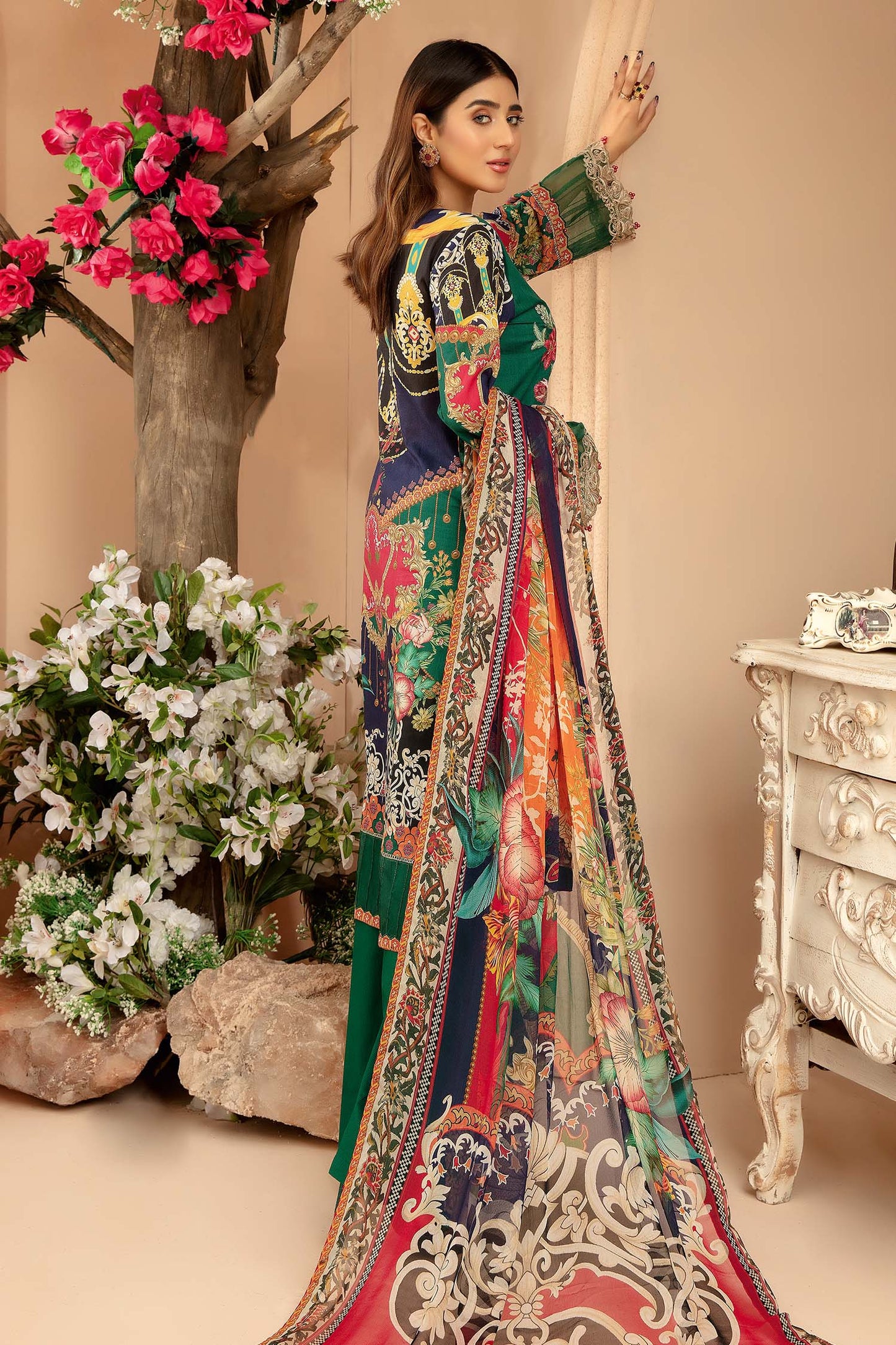 Blooming Floral - Digital Printed & Embroidered 3PC