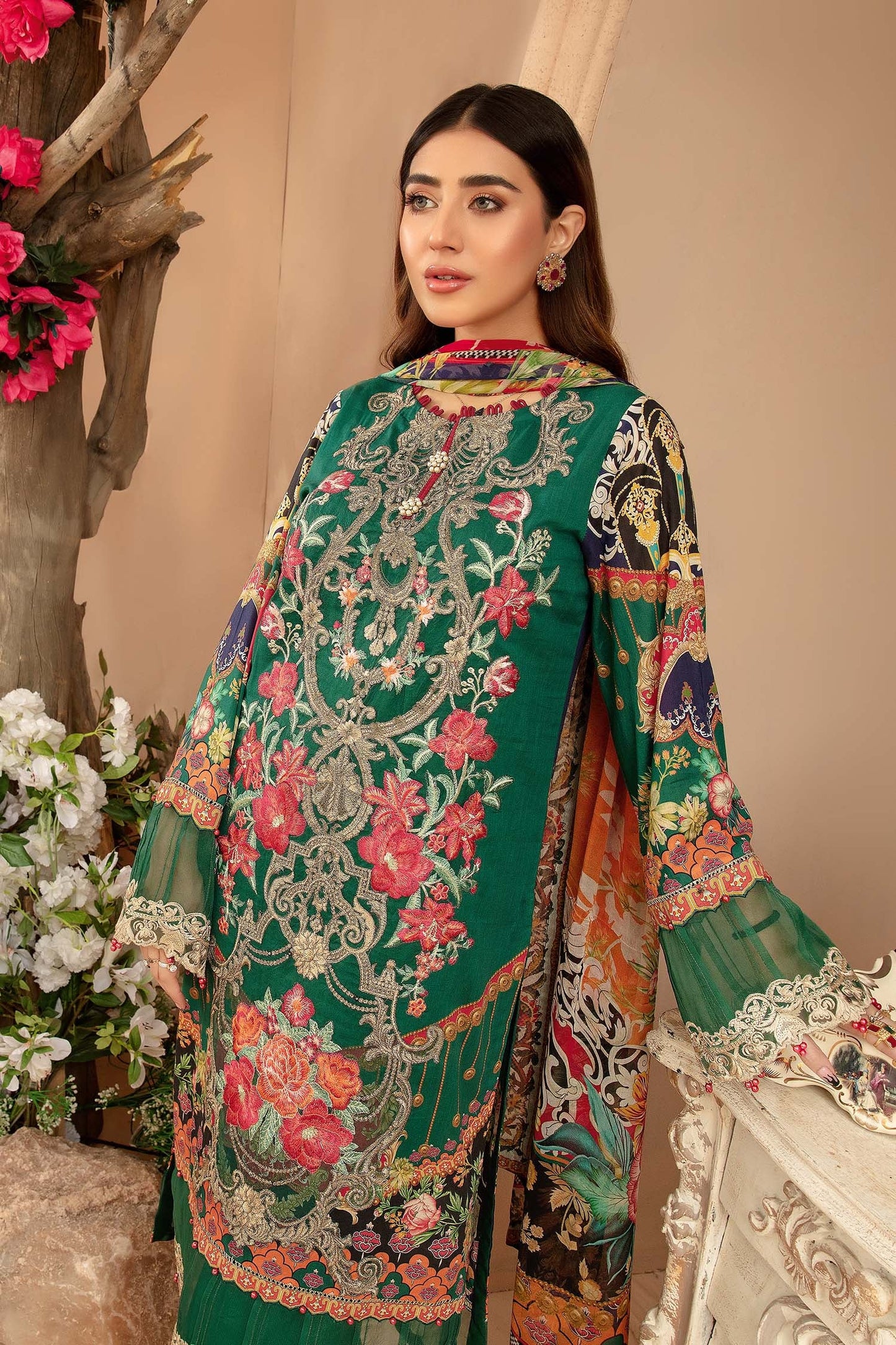 Blooming Floral - Digital Printed & Embroidered 3PC