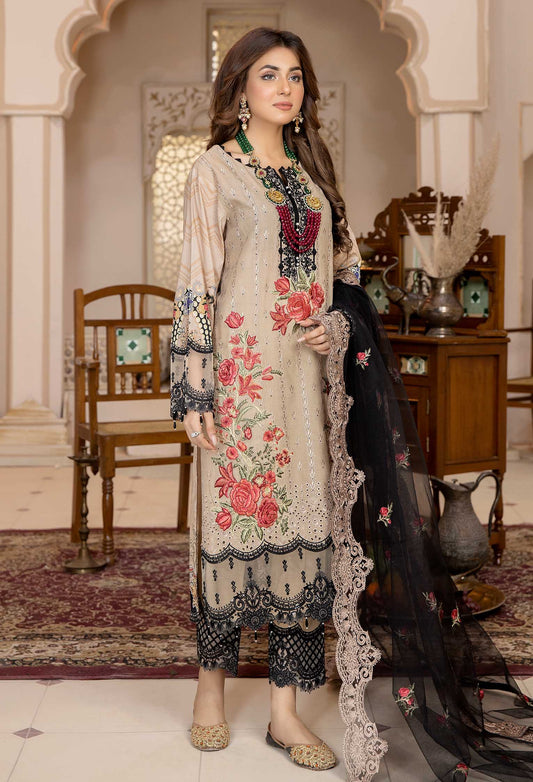 Creamed Butter - Chikankari Embroidered Lawn 3PC