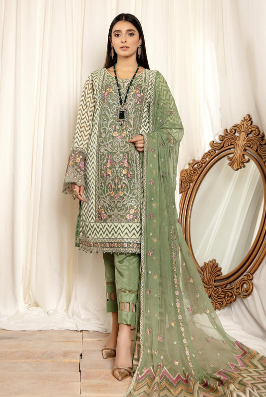 Oyster - Stitched Embroidered Organza 3PC