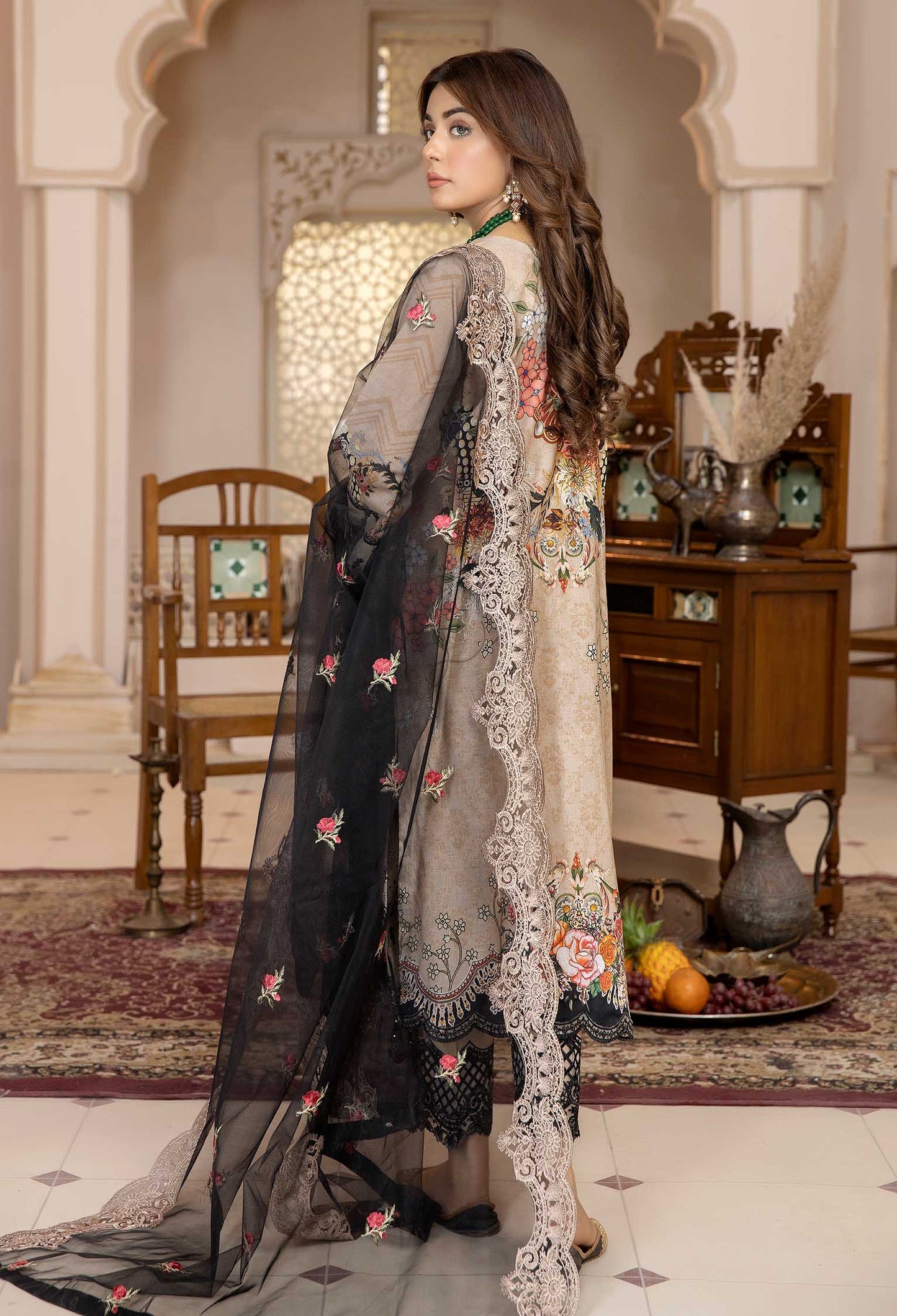 Creamed Butter - Chikankari Embroidered Lawn 3PC