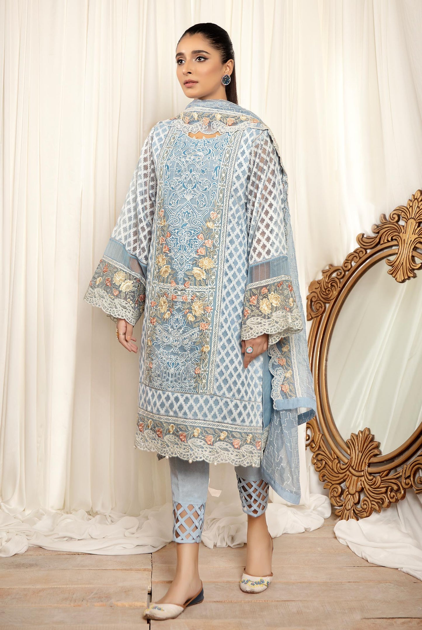 Arctic - Stitched Embroidered Organza 3PC