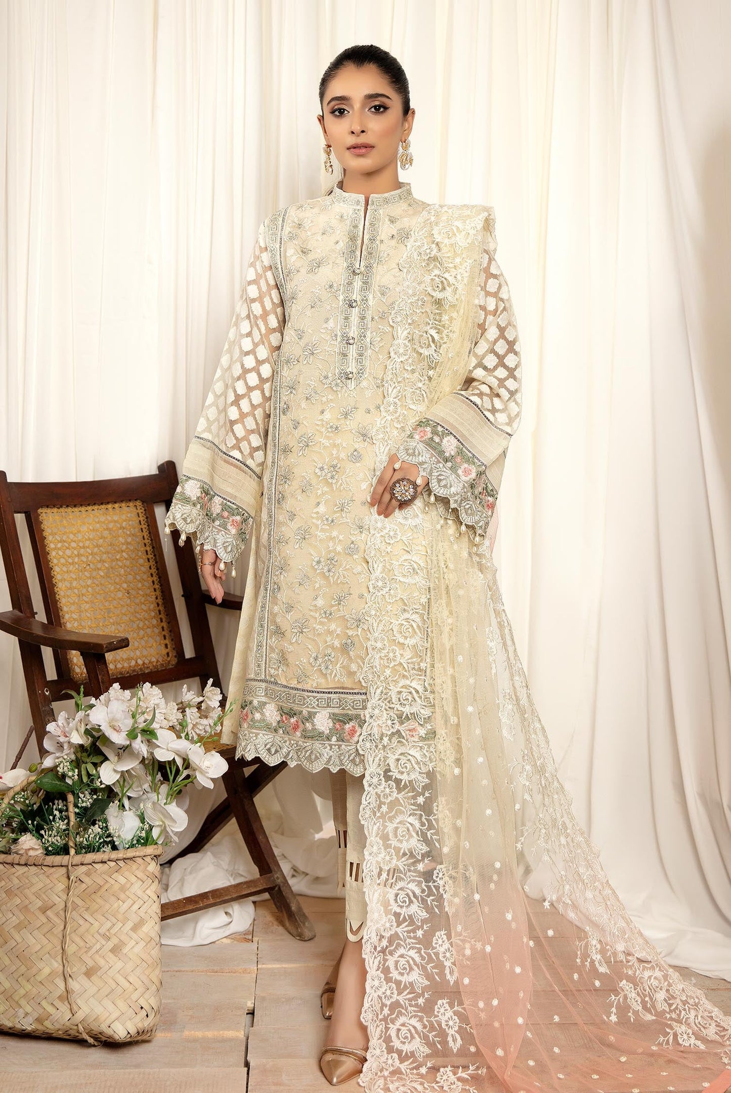 Ivory - Stitched Embroidered Organza 3PC