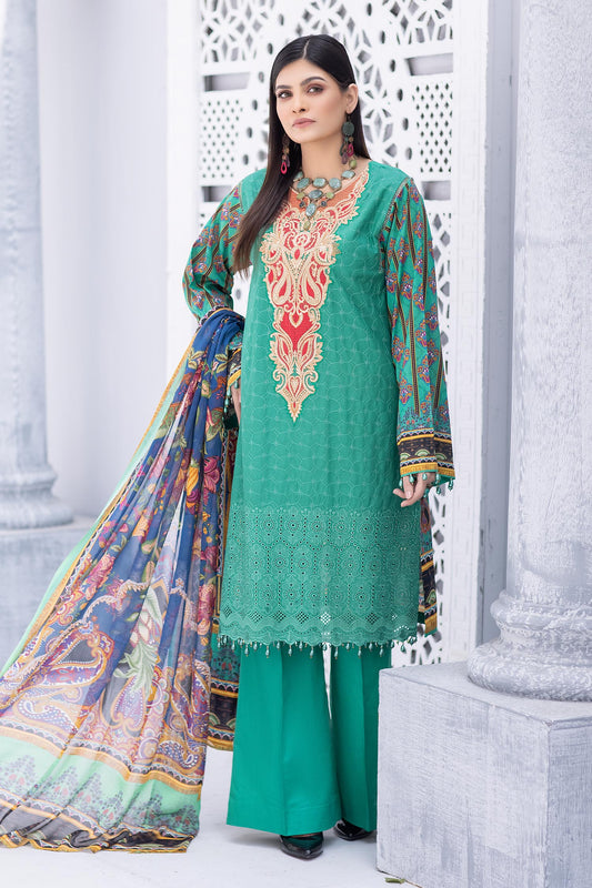 Misty Aqua - Stitched Printed & Embroidered Lawn