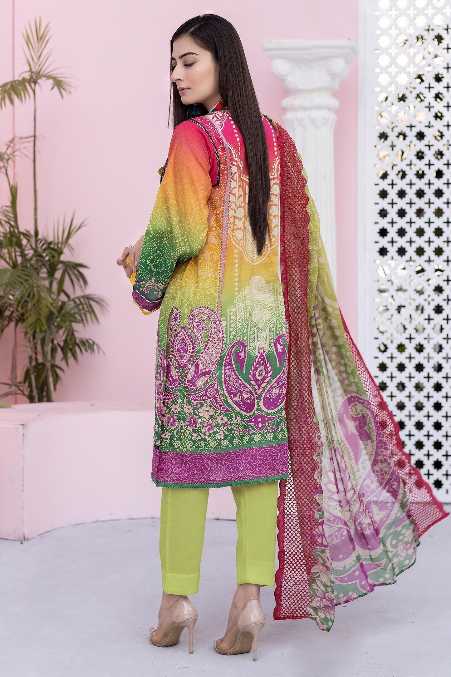 Iguana Green - Digital Printed & Embroidered Lawn