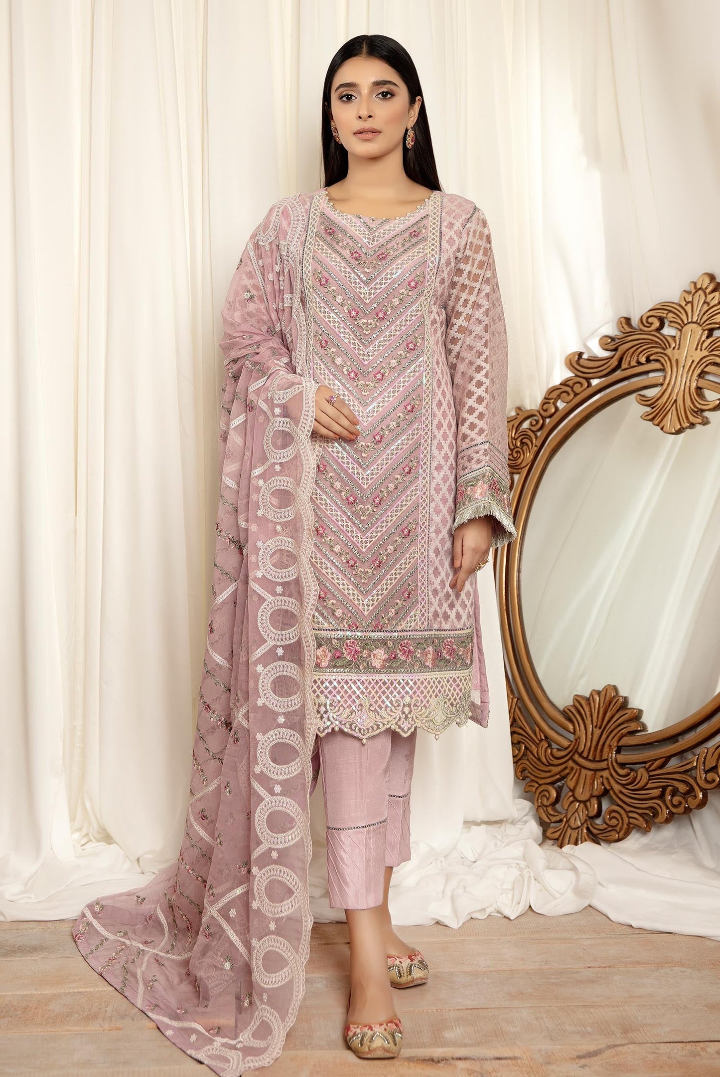 Flamingo - Stitched Embroidered Organza 3PC