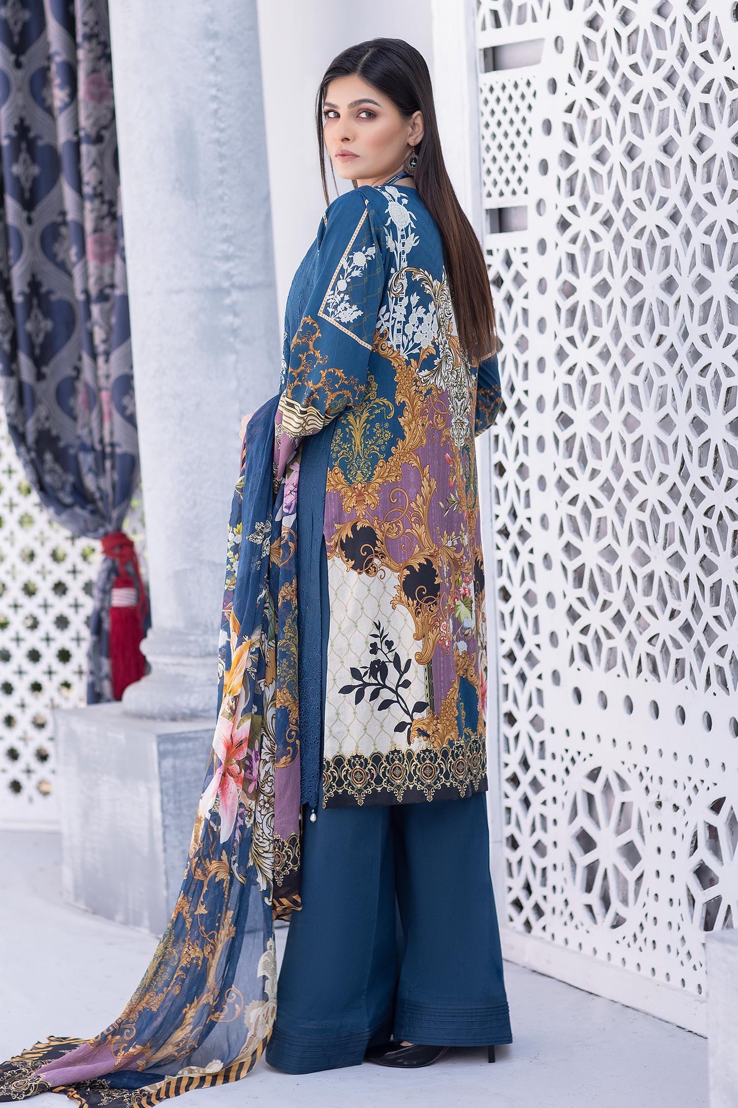 Venice Blue - Embroidered Chikankari & Printed Lawn