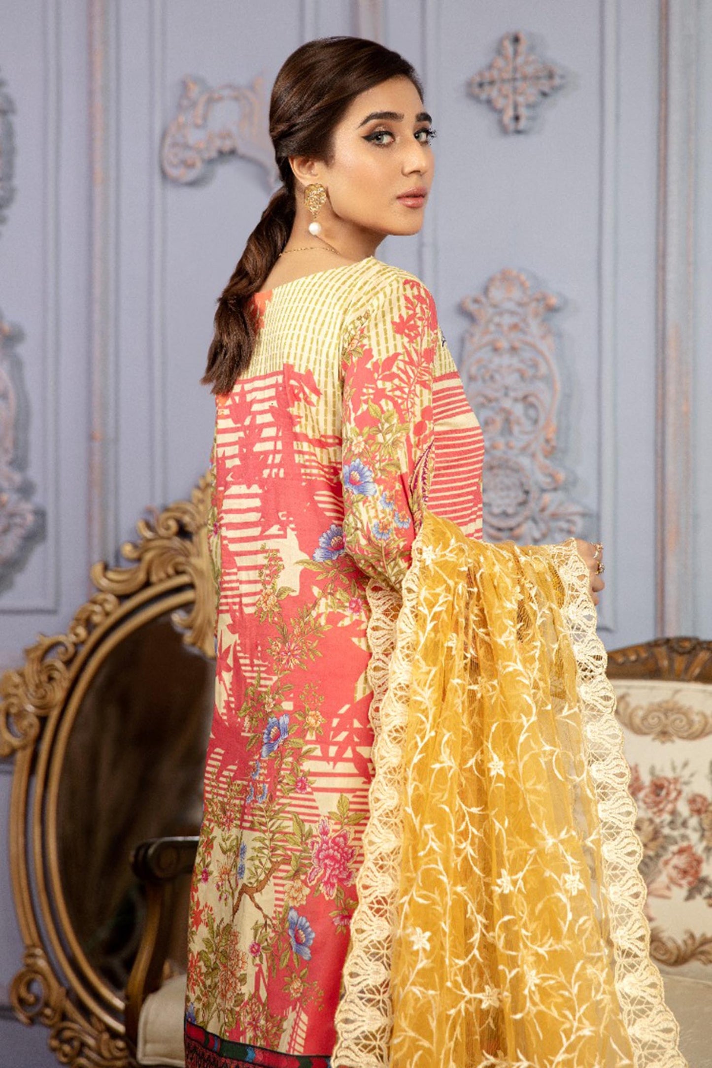 Fox Trot - Digital Printed & Schiffli Embroidered Lawn 3PC