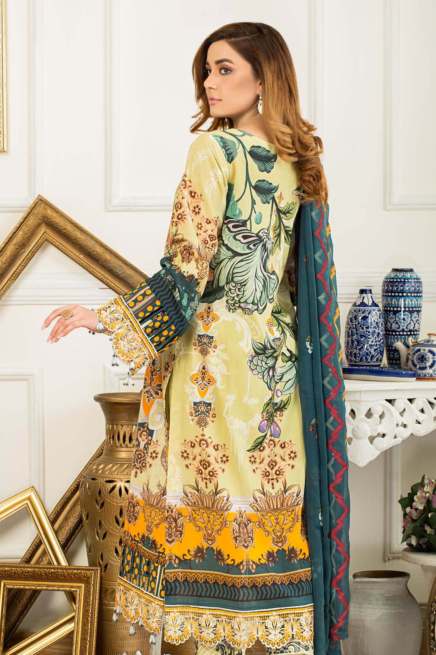 Chalky - Digital Printed & Embroidered Swiss Lawn