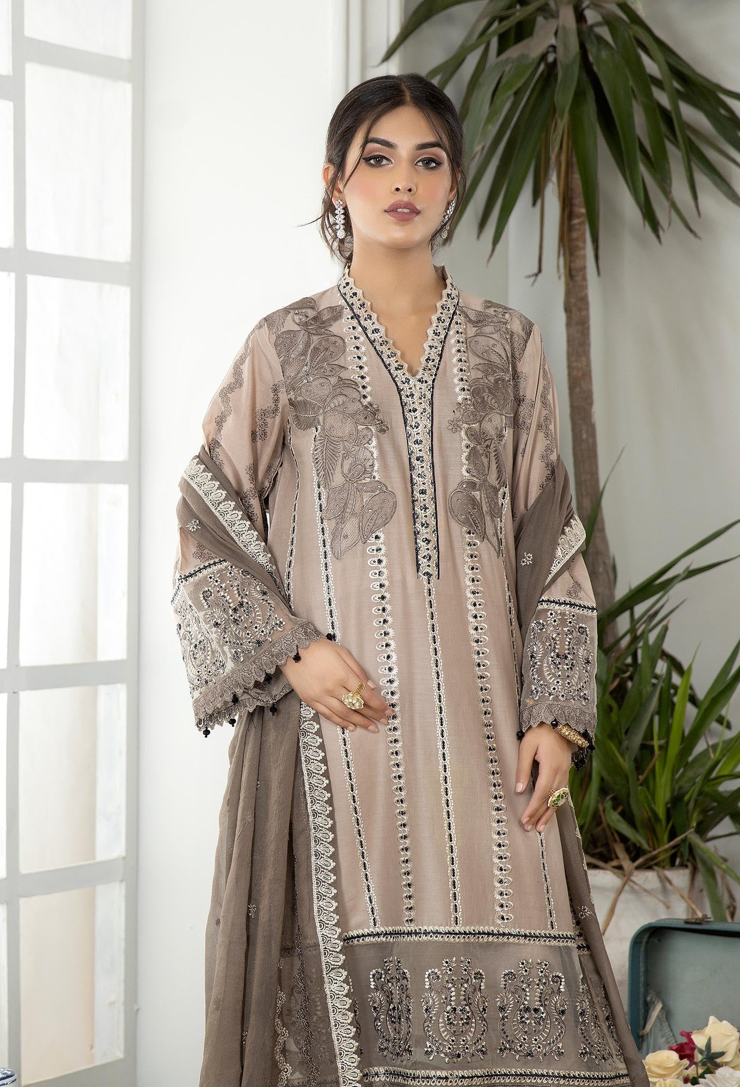 Almond Frost - Embroidered Unstitched Lawn