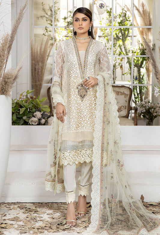 Ecru White - Embroidered Organza Pret