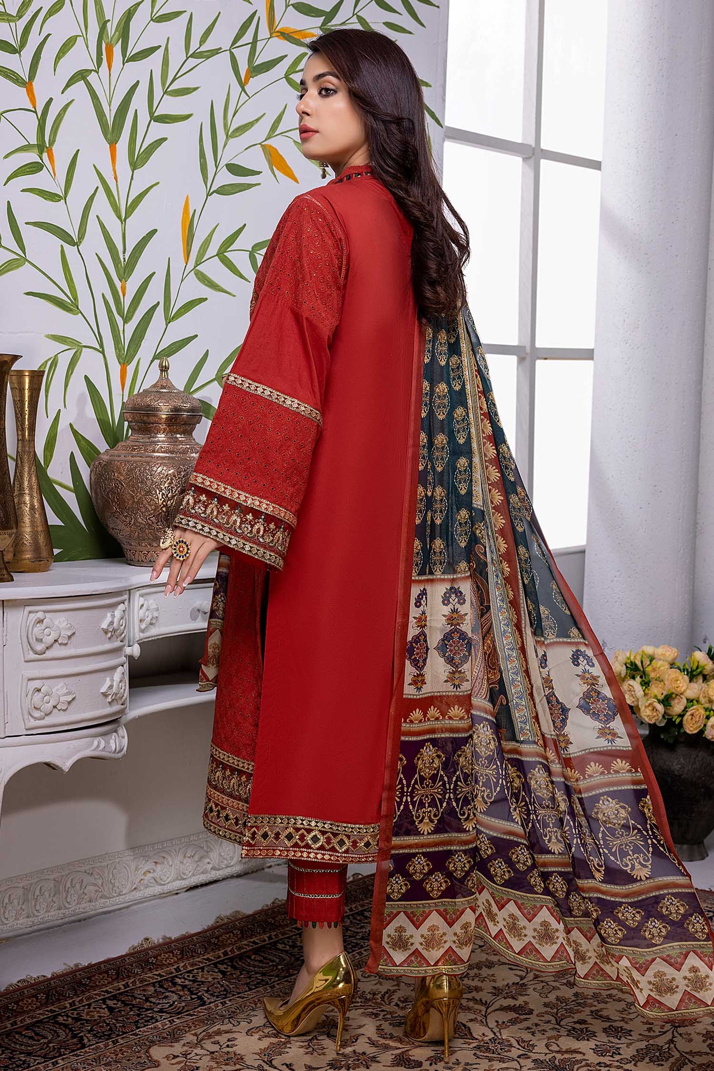 Cornell Red - Chikankari Embroidered Lawn Stitched 3PC
