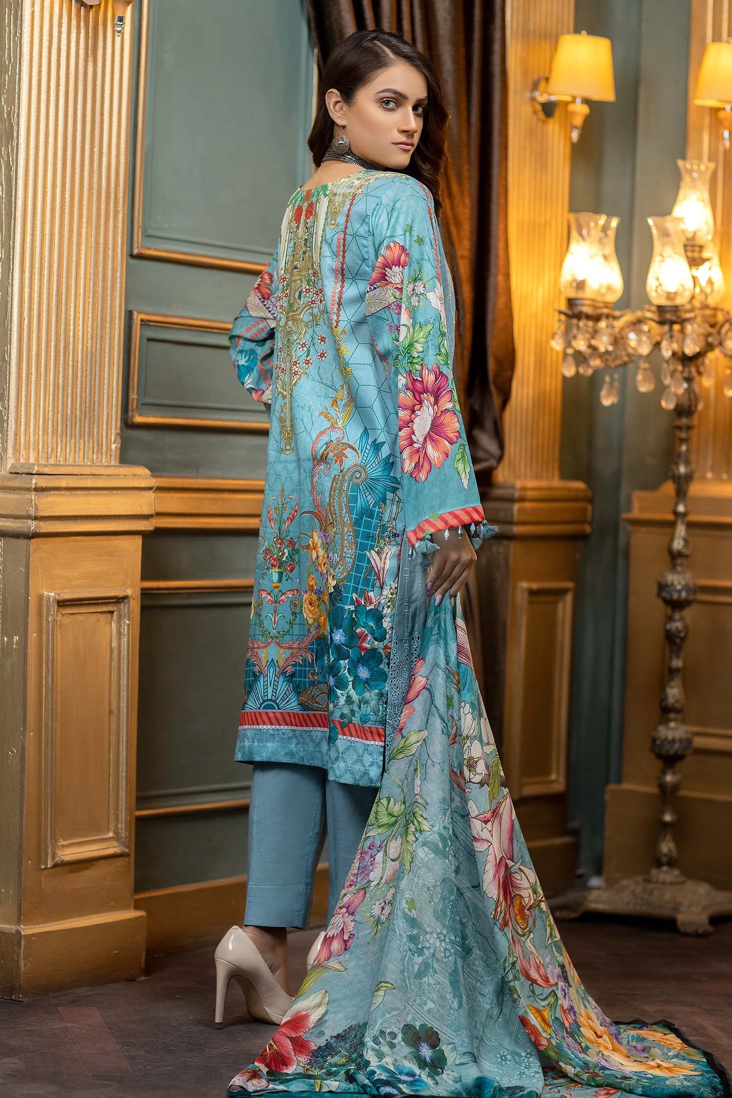 Grey Blue - Stitched Printed & Embroidered Lawn
